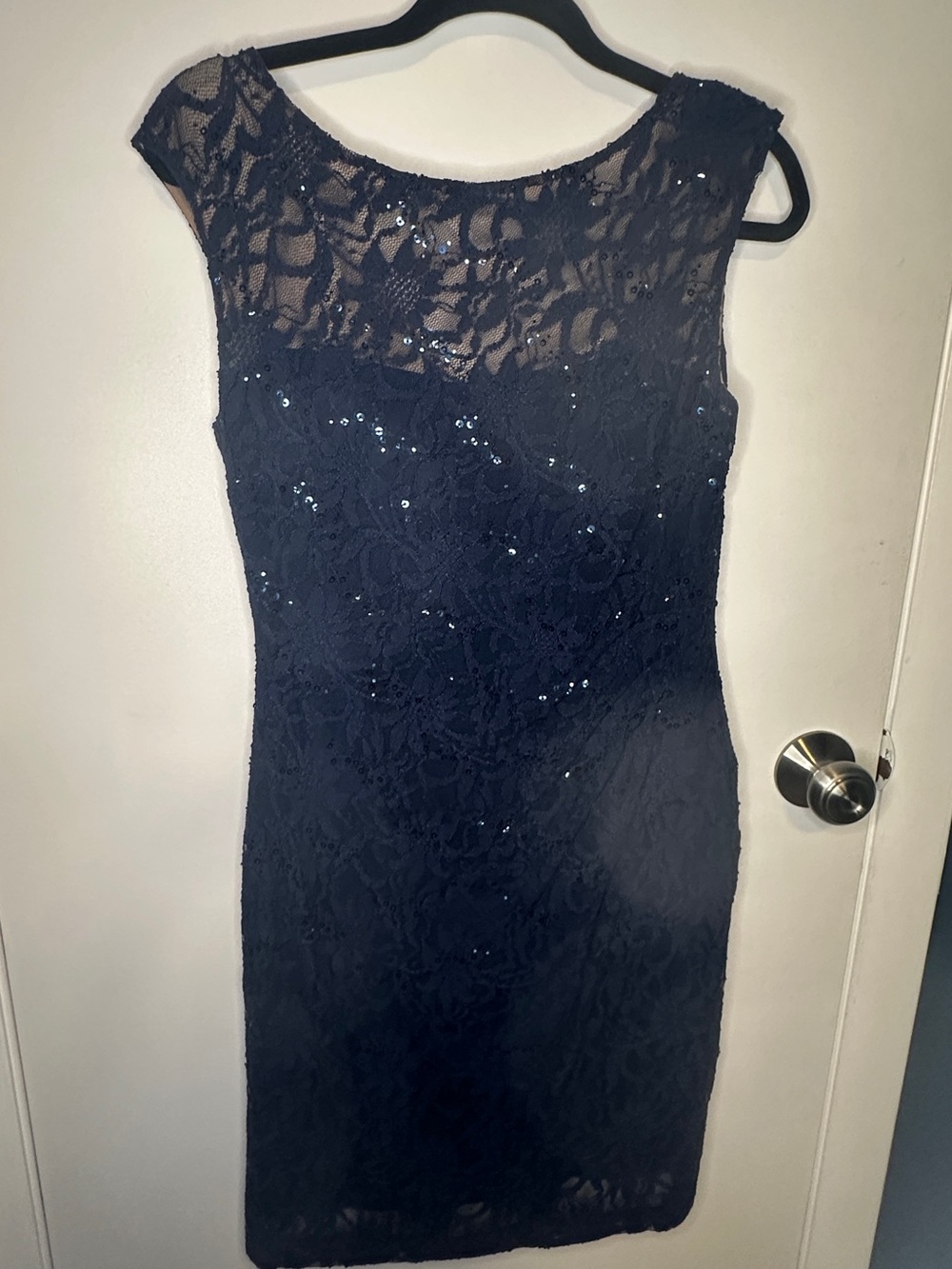 Ralph Lauren Navy Lace Sequin Midi Dress